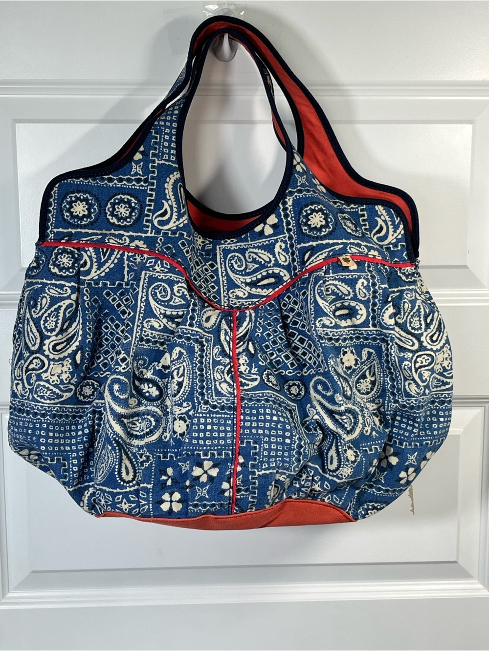 Lucky Brand Blue Paisley Canvas Boho Tote Shoulder Bag Large Hobo